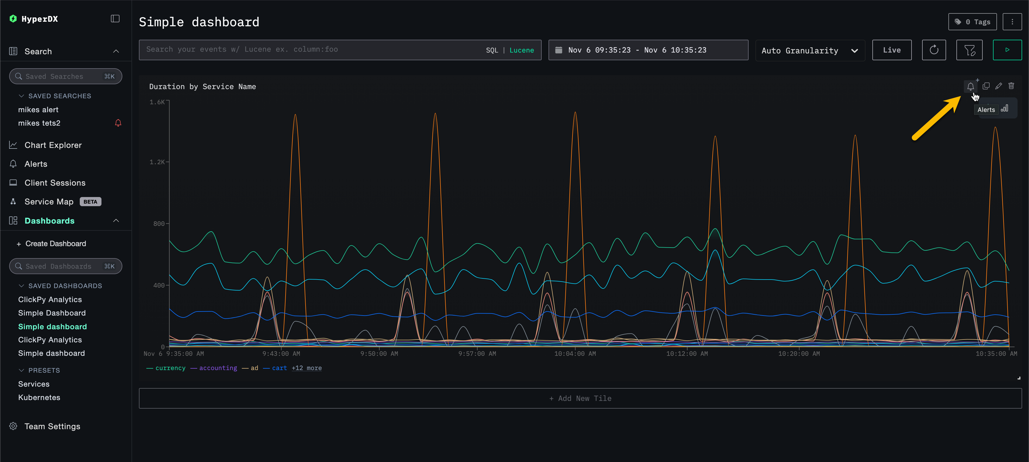 Редактировани�е оповещения для графика